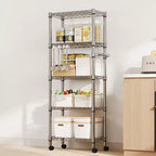 Étagère de Rangement Roulante de 155 cm de Haut, Étagères de Rangement Robustes à 5 Niveaux 500 kg, Étagère en Treillis Métallique avec Roues Verrouillables pour Garage et Chambre à Coucher