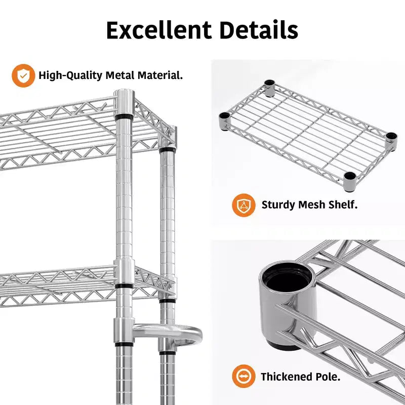 Étagère de Rangement Roulante de 155 cm de Haut, Étagères de Rangement Robustes à 5 Niveaux 500 kg, Étagère en Treillis Métallique avec Roues Verrouillables pour Garage et Chambre à Coucher