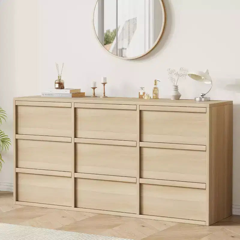 9 commodes pour chambre à coucher, commode de 149 cm de large, tiroir horizontal autoportant avec rangement, commode en bois pour salon, couloir