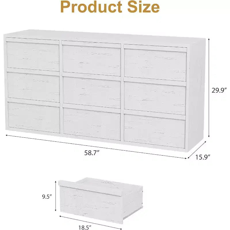 9 commodes pour chambre à coucher, commode de 149 cm de large, tiroir horizontal autoportant avec rangement, commode en bois pour salon, couloir