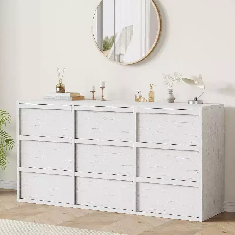 9 commodes pour chambre à coucher, commode de 149 cm de large, tiroir horizontal autoportant avec rangement, commode en bois pour salon, couloir