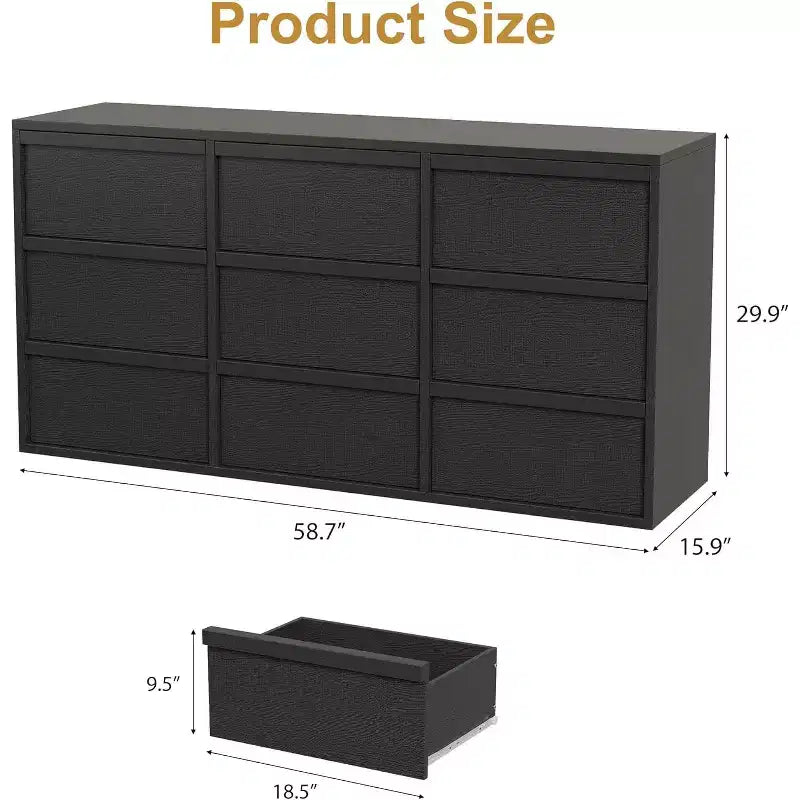 9 commodes pour chambre à coucher, commode de 149 cm de large, tiroir horizontal autoportant avec rangement, commode en bois pour salon, couloir