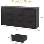 9 commodes pour chambre à coucher, commode de 149 cm de large, tiroir horizontal autoportant avec rangement, commode en bois pour salon, couloir