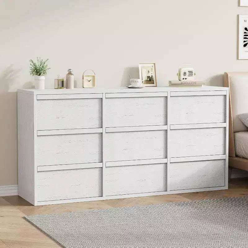 9 commodes pour chambre à coucher, commode de 149 cm de large, tiroir horizontal autoportant avec rangement, commode en bois pour salon, couloir