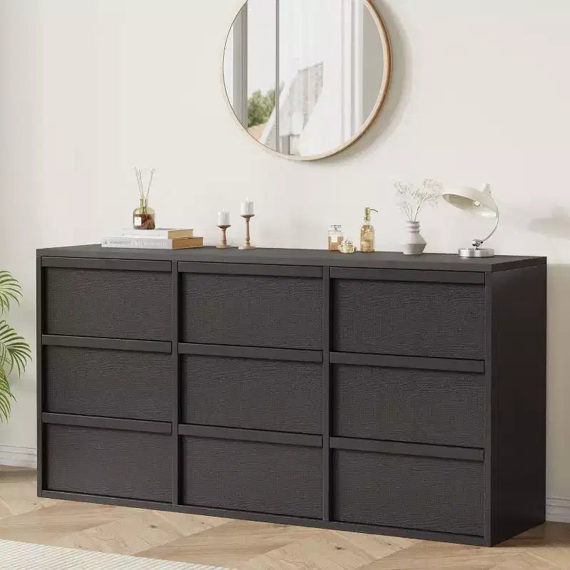 9 commodes pour chambre à coucher, commode de 149 cm de large, tiroir horizontal autoportant avec rangement, commode en bois pour salon, couloir