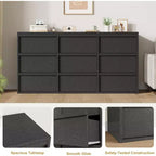 9 commodes pour chambre à coucher, commode de 149 cm de large, tiroir horizontal autoportant avec rangement, commode en bois pour salon, couloir