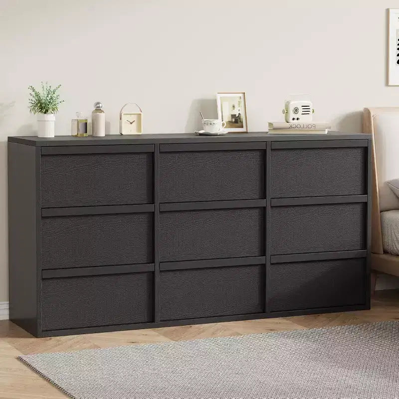 9 commodes pour chambre à coucher, commode de 149 cm de large, tiroir horizontal autoportant avec rangement, commode en bois pour salon, couloir