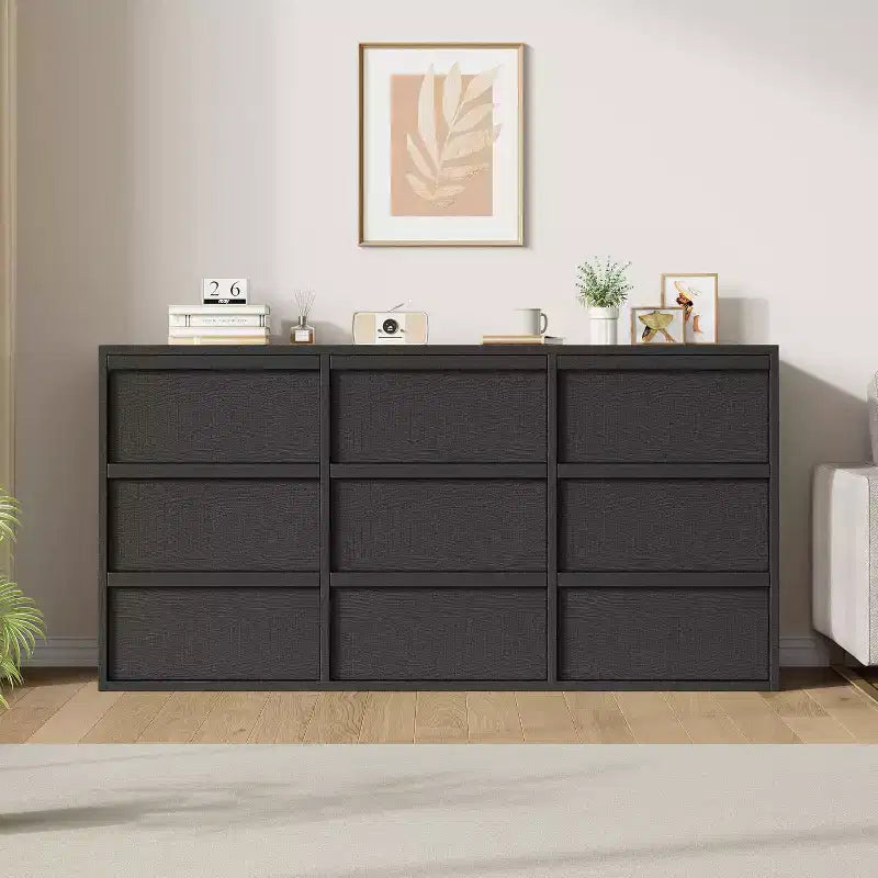 9 Dressers for Bedroom, 58.7 Wide Dresser, Freestanding Horizontal Drawer with Storage, Wooden Closet Chest Storage for Living Room, Hallway