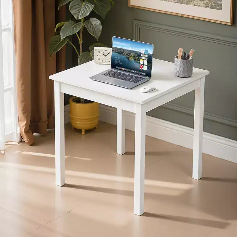 VECELO Compact Square Writing Desk, Minimalist Small Home Office Desk for Laptop & Study, White