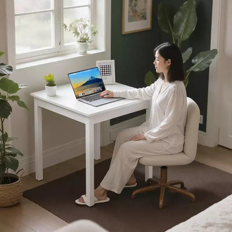 VECELO Bureau carré compact, Petit bureau minimaliste pour ordinateur portable et étude, Blanc