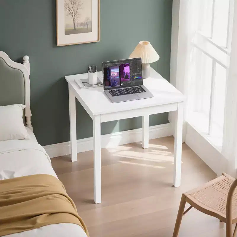 VECELO Bureau carré compact, Petit bureau minimaliste pour ordinateur portable et étude, Blanc