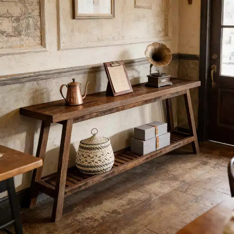 GDFStudio Aza Rustic 2-Tier Extra-Long Console Table