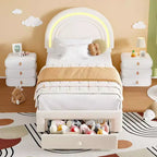 Cadre de lit enfant taille jumeau avec tête de lit arc-en-ciel LED et tiroir de rangement