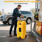 Réservoir d'essence portable de 16 gallons, pompe de transfert manuelle robuste, tuyau de 10 pieds, roulettes anti-fuite, chariot à carburant pour tondeuses à gazon, tracteurs, bateaux, souffleuses à neige