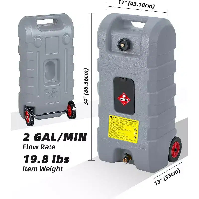 Réservoir d'essence portable de 16 gallons, pompe de transfert manuelle robuste, tuyau de 10 pieds, roulettes anti-fuite, chariot à carburant pour tondeuses à gazon, tracteurs, bateaux, souffleuses à neige