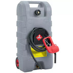 Réservoir d'essence portable de 16 gallons, pompe de transfert manuelle robuste, tuyau de 10 pieds, roulettes anti-fuite, chariot à carburant pour tondeuses à gazon, tracteurs, bateaux, souffleuses à neige