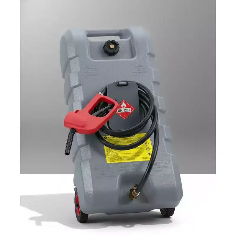 16 Gallon Portable Gas Tank Heavy-Duty Manual Transfer Pump 10FT Hose Leak-Proof Casters Fuel Caddy for Lawn Mowers Tractors Boats Snow Blowers