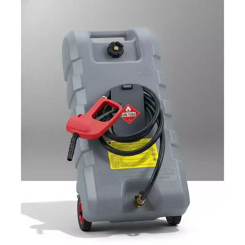 16 Gallon Portable Gas Tank Heavy-Duty Manual Transfer Pump 10FT Hose Leak-Proof Casters Fuel Caddy for Lawn Mowers Tractors Boats Snow Blowers