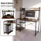Nost & Host Bureau informatique industriel moderne de 47 pouces avec 2 étagères réglables, chêne