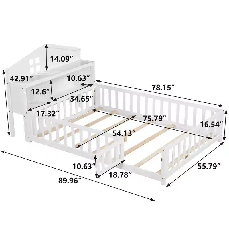 Meuble de rangement pour tête de lit de lit au sol Montessori pleine grandeur, blanc
