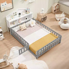 Meuble de rangement pour tête de lit de lit au sol Montessori pleine grandeur, blanc
