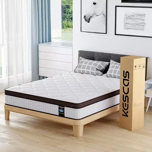 Kescas Euro Top 12 Individually Pocket Innerspring Hybrid Mattress - Compatible with Platform Bed, Box Spring, or Slat Base
