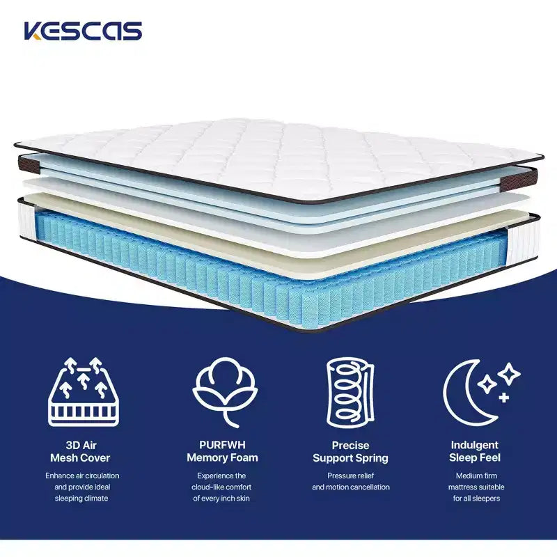Matelas Hybride à Ressorts Ensachés de 12 Pouces