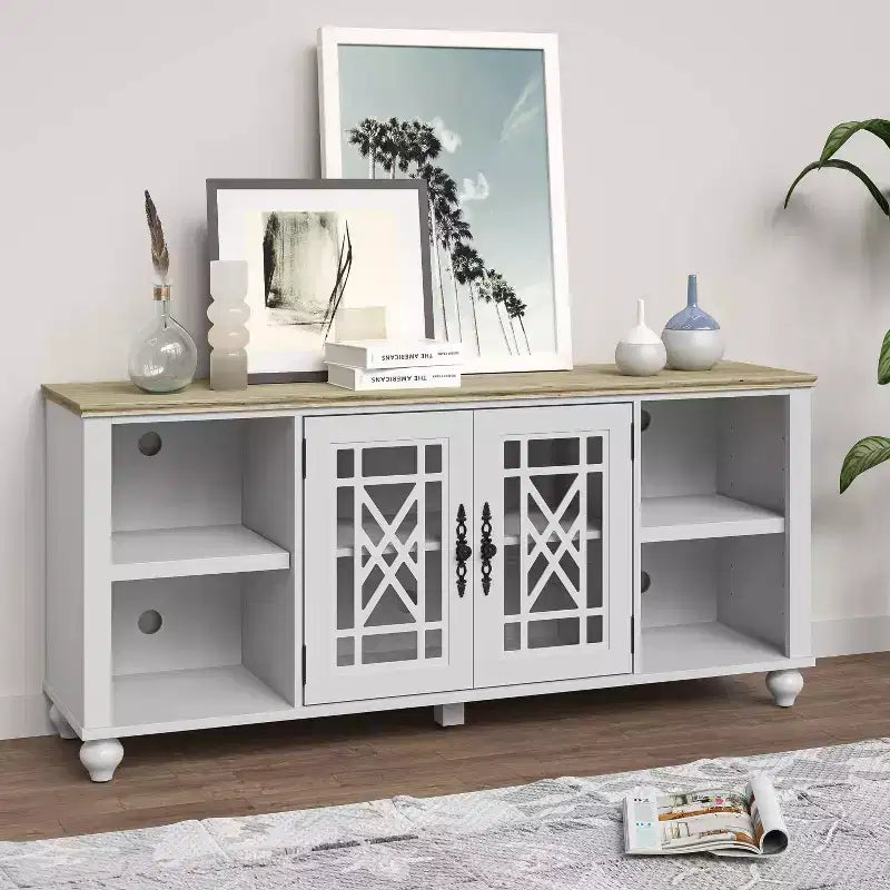 Meuble TV Festivo style vintage de 152 cm pour téléviseurs jusqu'à 178 cm, blanc
