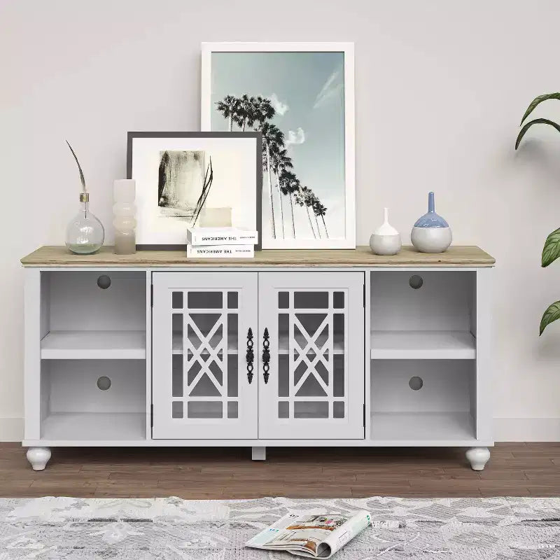 Meuble TV Festivo style vintage de 152 cm pour téléviseurs jusqu'à 178 cm, blanc