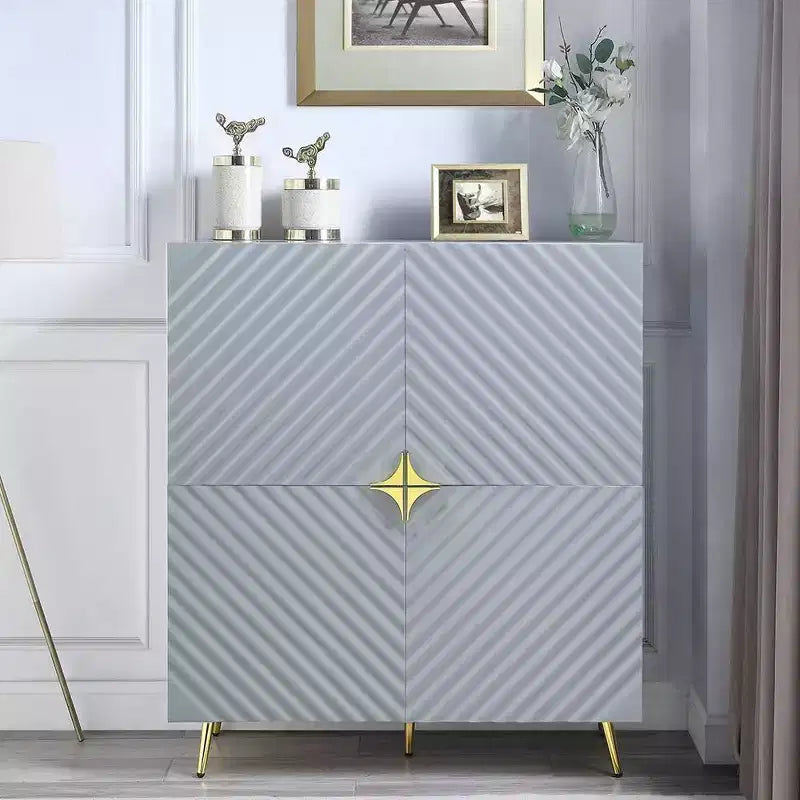 Armoire d'appoint gris brillant à motif ondulé