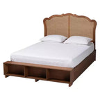 Baxton Studio Queen Latrell Wood and Rattan Storage Bed Walnut Brown