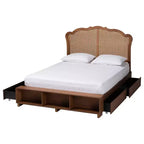 Lit de rangement Latrell en bois et rotin pour grand lit Baxton Studio, noyer brun