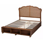 Lit de rangement Latrell en bois et rotin pour grand lit Baxton Studio, noyer brun