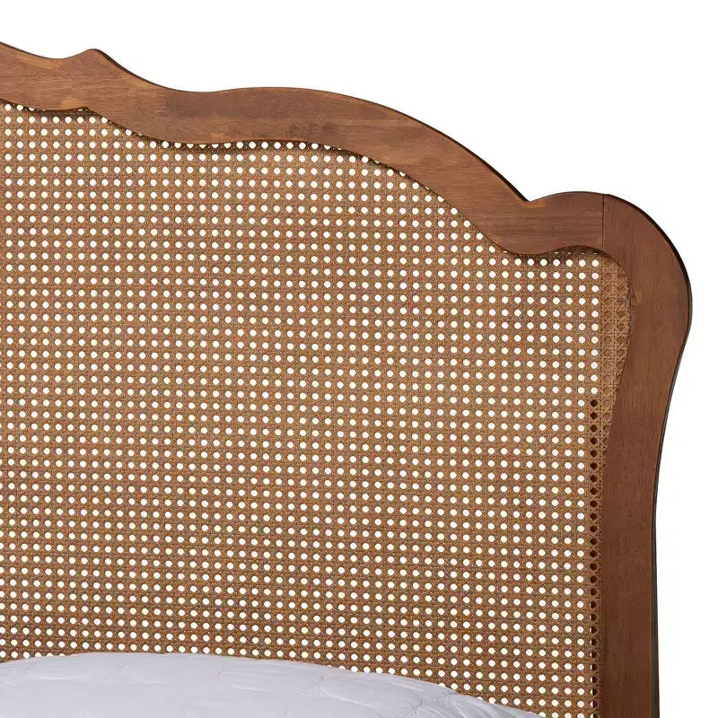 Lit de rangement Latrell en bois et rotin pour grand lit Baxton Studio, noyer brun