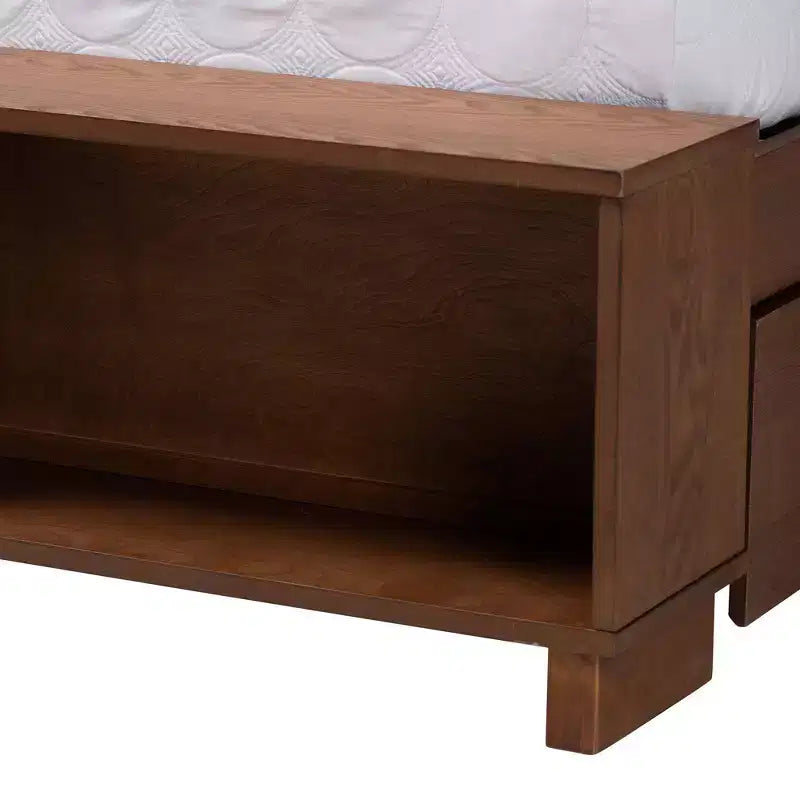 Lit de rangement Latrell en bois et rotin pour grand lit Baxton Studio, noyer brun