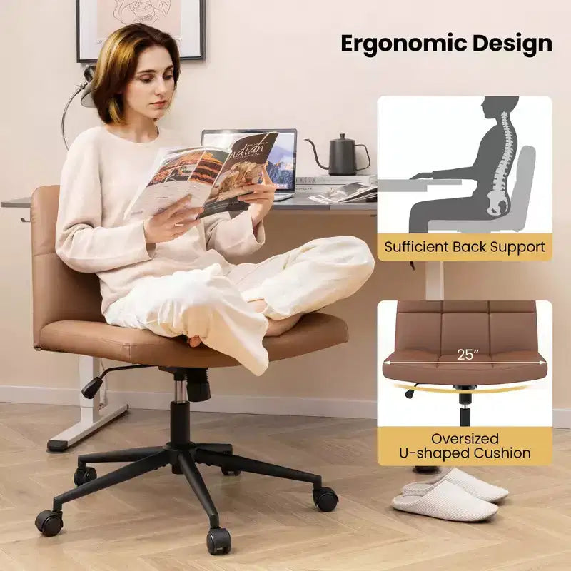 Chaise Criss Cross avec roulettes, siège surdimensionné en U, réglable en hauteur, pivotante, pour bureau à domicile