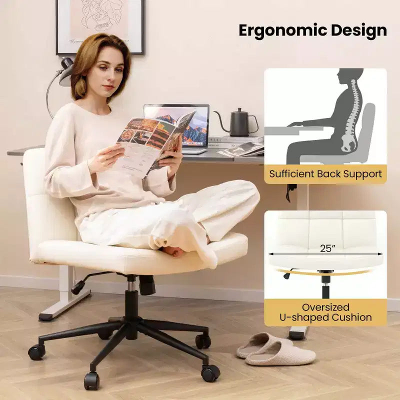 Chaise Criss Cross avec roulettes, siège surdimensionné en U, réglable en hauteur, pivotante, pour bureau à domicile