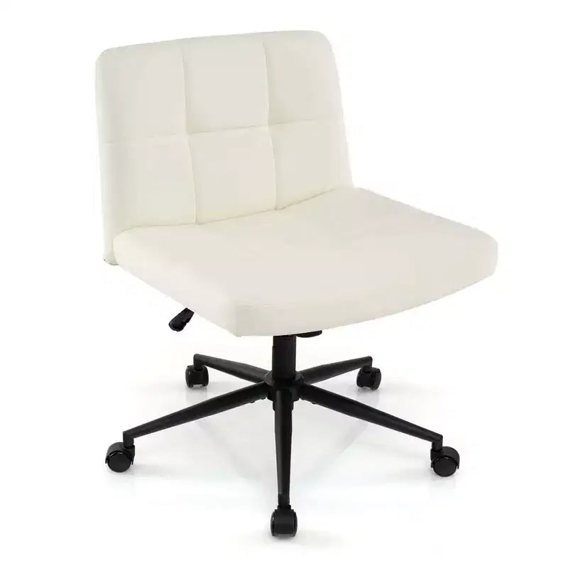 Costway Criss Cross Chair with Wheels Oversized U-shaped Seat Wheels for Home Office Beige/Brown