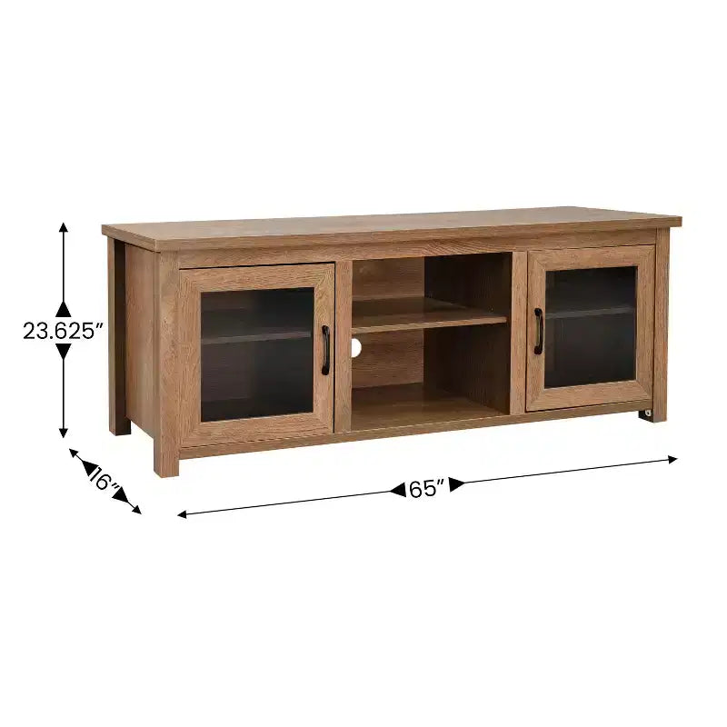 Flash Furniture Meuble TV Sheffield Classic pour téléviseurs jusqu'à 80" - Finition moderne avec portes entièrement vitrées - Cadre en bois d'ingénierie de 65" - 3 étagères