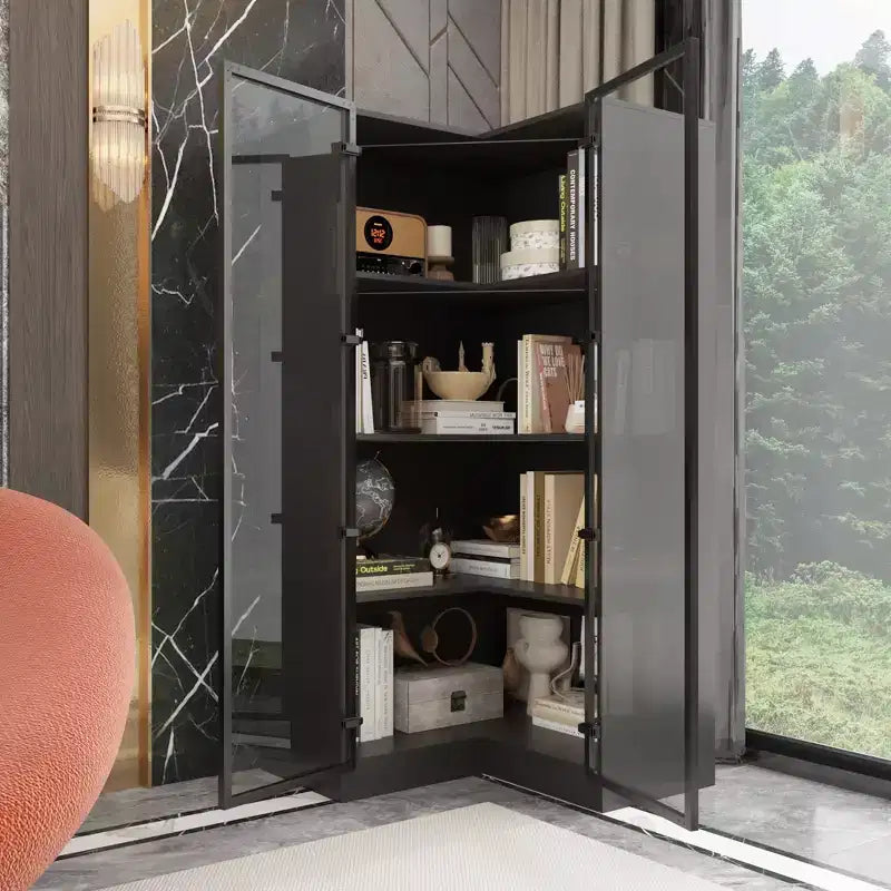 Étagère d'angle noire Famapy avec bandes lumineuses multicolores