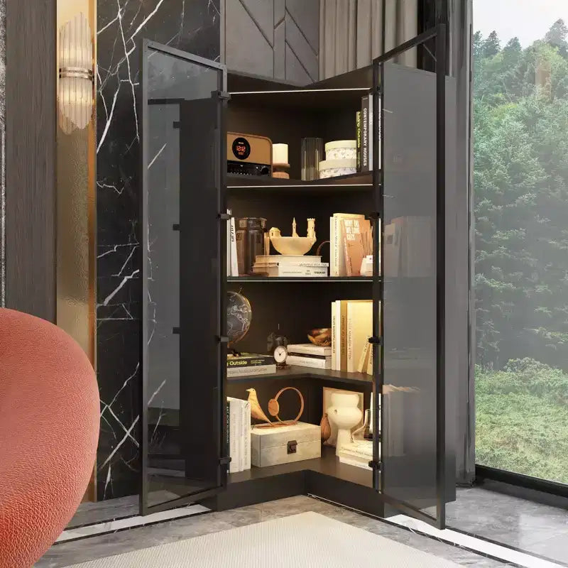 Étagère d'angle noire Famapy avec bandes lumineuses multicolores