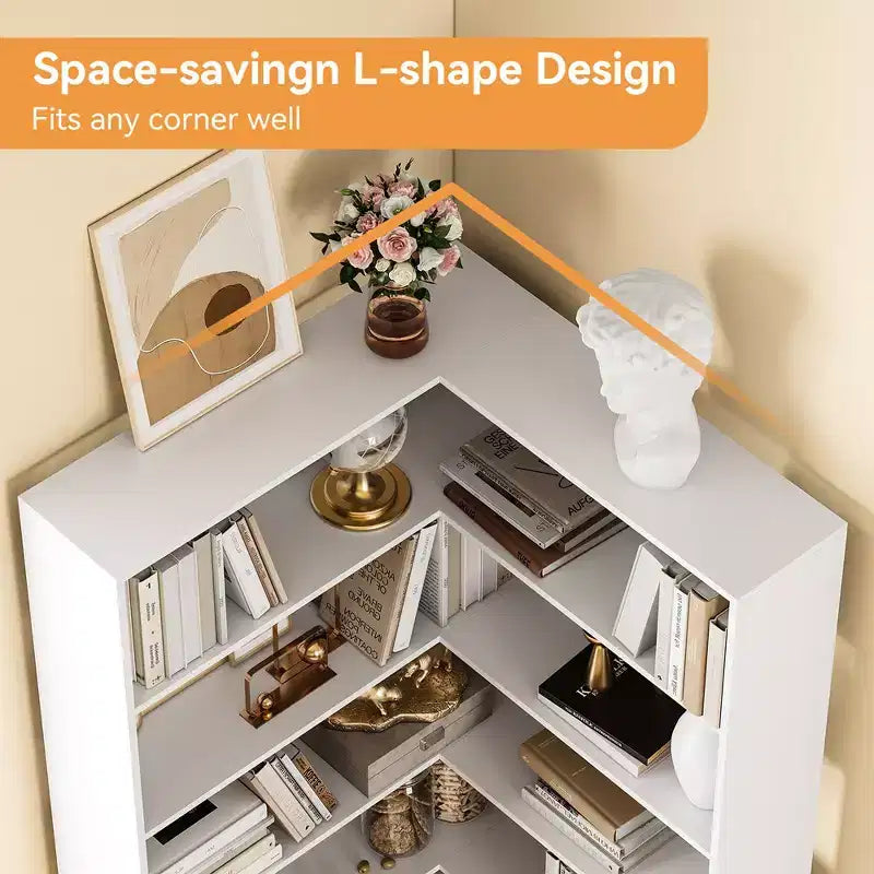 Étagère d'angle en forme de L à 6 niveaux, bibliothèque d'angle de 180 cm de hauteur pour salon et bureau à domicile